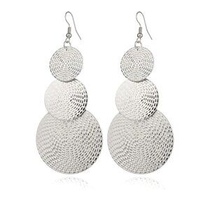 Earrings Statement Large Circle Bold Dangle Diva Textured Stylish Glam Trendy